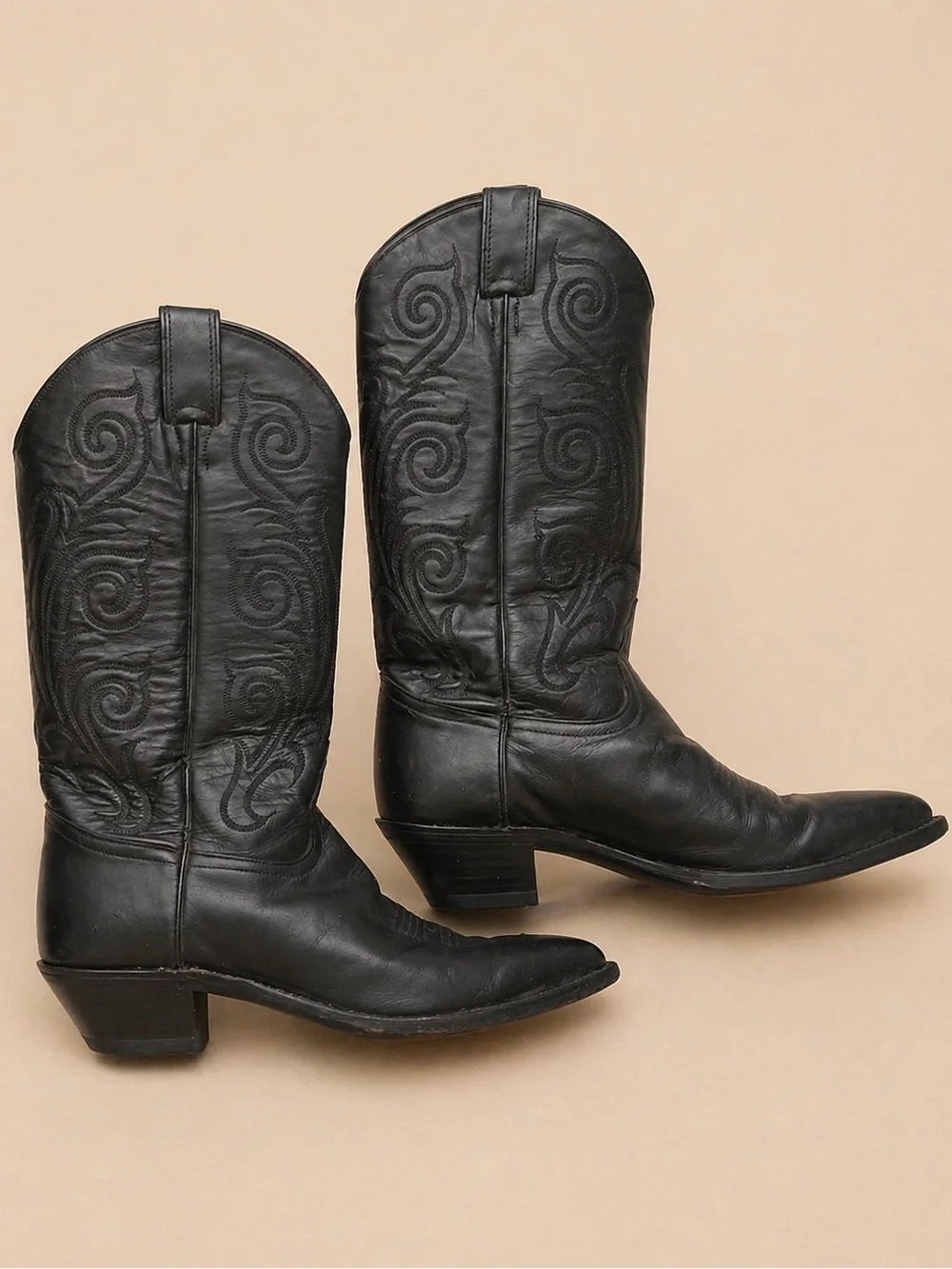 Tony Lama Black Western Embroidered Leather Heeled Boots - Women - Picture 1 of 5